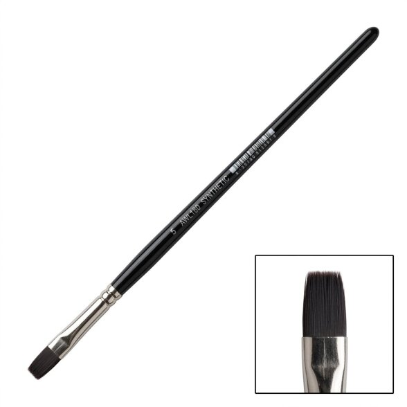 Flat Artist Brush 180, Brown Synthetic, Long Handle, Size 5 Flat Artist Brush 180, Brown Synthetic, Long Handle, Size 5