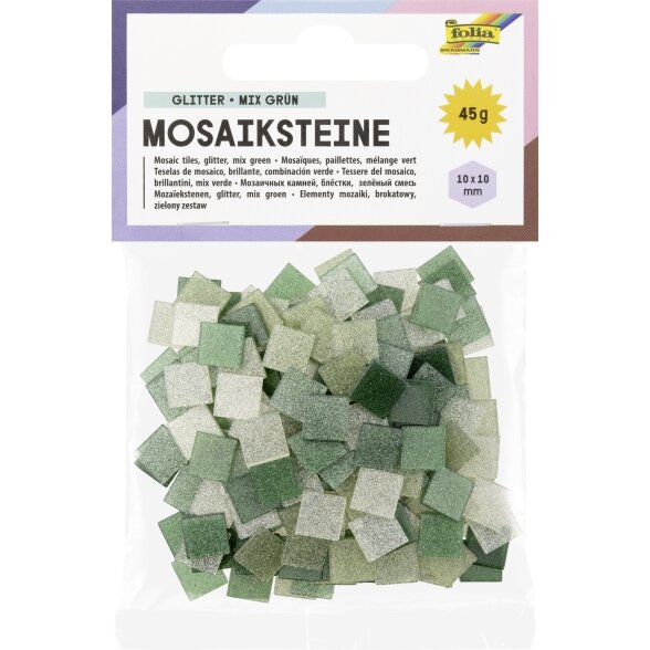 Mosaic tiles GLITTER MIX, 45g, 10x10mm 190 parts, green