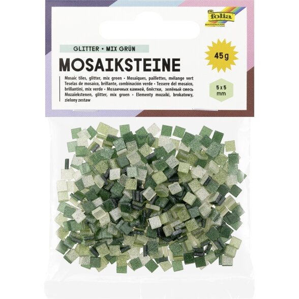 Mosaic tiles GLITTER MIX, 45g, 5x5mm, 700 parts, green