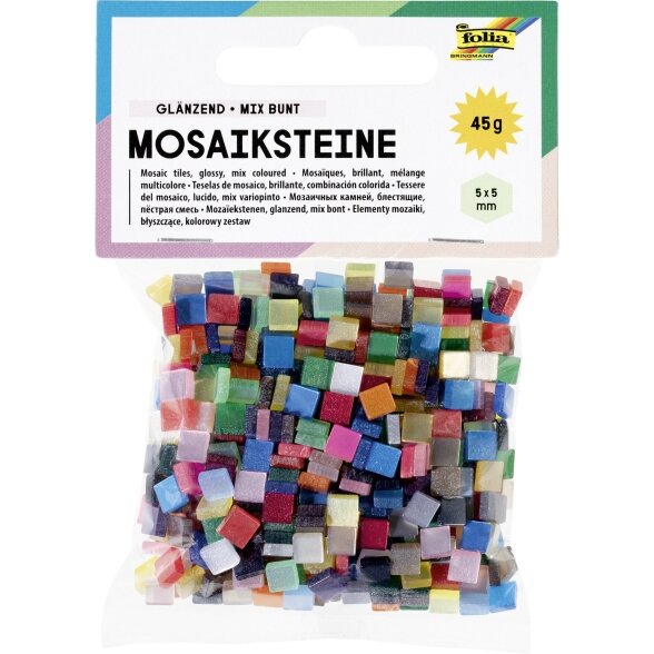 Mosaic tiles GLOSSY, 45g, 5x5mm, 700 parts, assorted colours