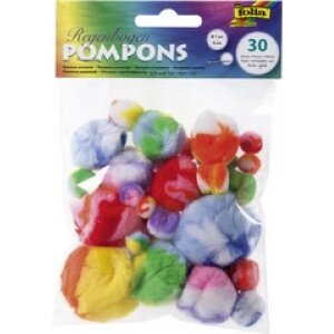 Pomponai Folia RAINBOW, 30 vnt įvairių dydžių ir spalvų