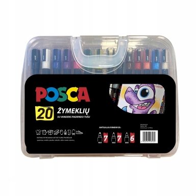Набор POSCA, 20 маркеров в пластиковой коробке Набор POSCA, 20 маркеров в пластиковой коробке