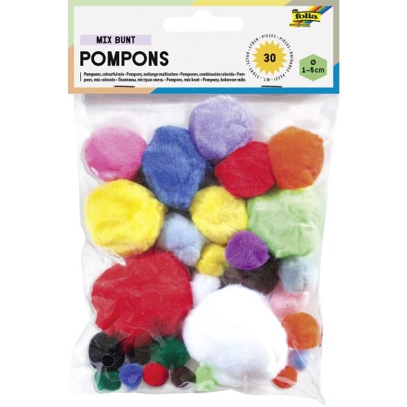 Pomponai Folia, 30 vnt įvairių dydžių ir spalvų Pomponai Folia, 30 vnt įvairių dydžių ir spalvų