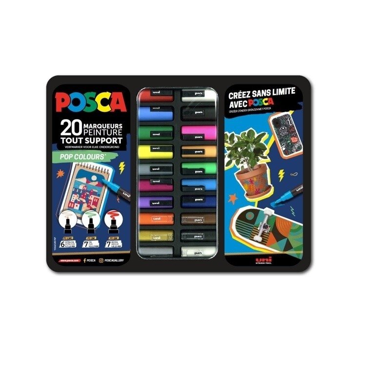 POSCA set, 20 markers in a metal box, Pop Colours | Acrylic Markers for ...
