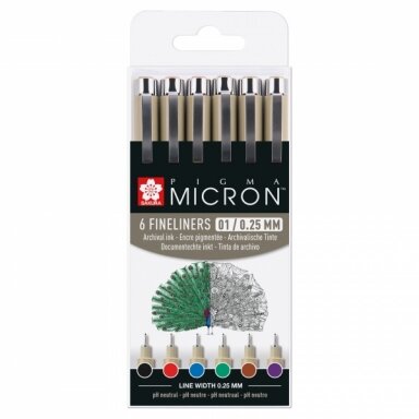 Рапитограф Sakura Pigma Micron 01 Set 6 Fineliners 0.25 мм Basic Colours