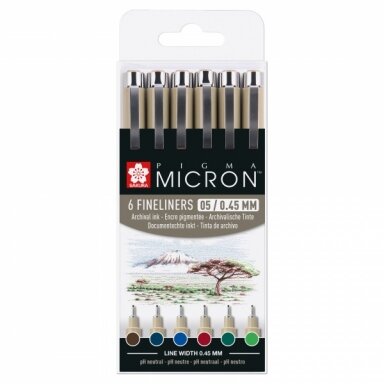Рапитограф Sakura Pigma Micron 05 Set 6 Fineliners 0.45 мм Earth Colours