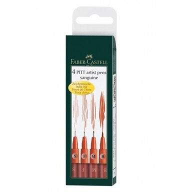 Набор перманентных капилярных ручек Faber-Castell PITT, S, F, M,B, 4 штуки сангина Набор перманентных капилярных ручек Faber-Castell PITT, S, F, M,B, 4 штуки сангина