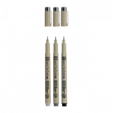 Rašiklių rinkinys  PIGMA MICRON SAKURA, brėžio storiai 0,45 mm, juodos, tamsiai pilkos ir šviesiai pilkos spalvos, 3 vnt.
