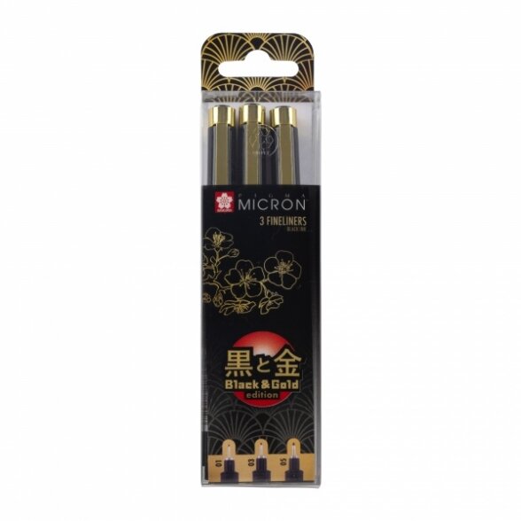 Рапитограф Sakura Pigma Micron Black&Gold 3 штуки Рапитограф Sakura Pigma Micron Black&Gold 3 штуки