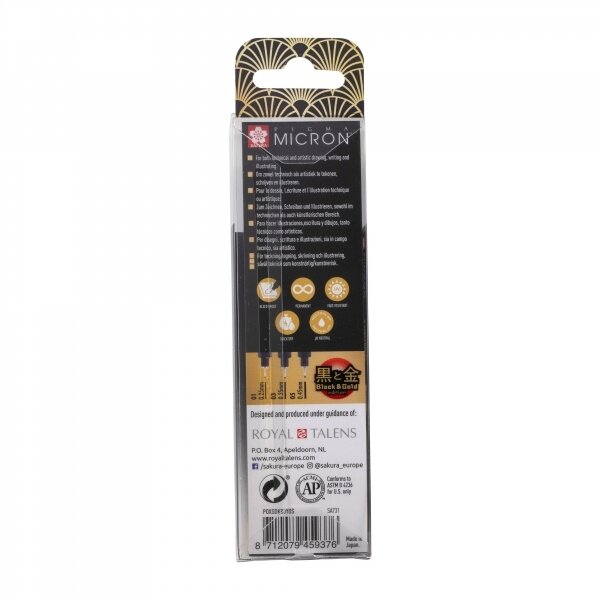 Рапитограф Sakura Pigma Micron Black&Gold 3 штуки 2 Рапитограф Sakura Pigma Micron Black&Gold 3 штуки 2