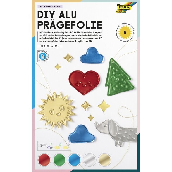 Reljefinė aliuminio folija Folia, 5 lapai įvairių spalvų