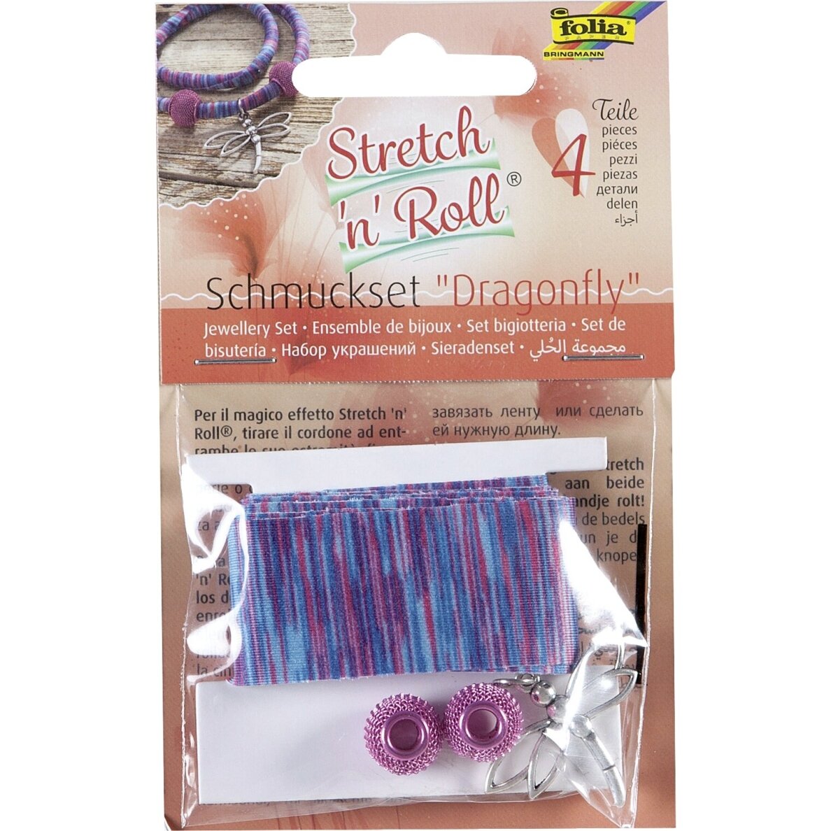 Stretch 'n' Roll bracelets DRAGONFLY, 1 bracelet 1m, 3 Charms