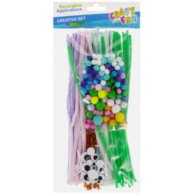 Rinkinys: šenilo vielos strypeliai 30 cm, pomponai ir lipnios akytės, 262 vnt Craft-Fun