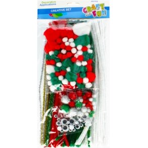 Rinkinys: šenilo vielos strypeliai 30 cm, pomponai ir lipnios akytės, 262 vnt Craft-Fun Christmas