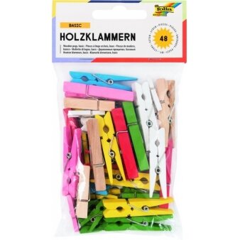 Rinkinys Folia iš 3-jų dydžių spalvotų medinių segtukų, 48 vnt.
