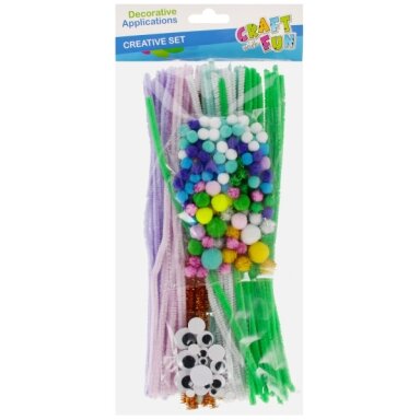 Rinkinys: šenilo vielos strypeliai 30 cm, pomponai ir lipnios akytės, 262 vnt Craft-Fun