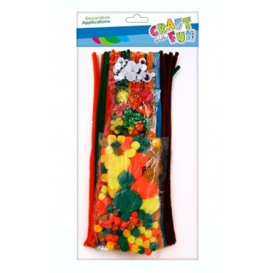 Rinkinys: šenilo vielos strypeliai 30 cm, pomponai ir lipnios akytės CRAFT-FUN Rinkinys: šenilo vielos strypeliai 30 cm, pomponai ir lipnios akytės CRAFT-FUN