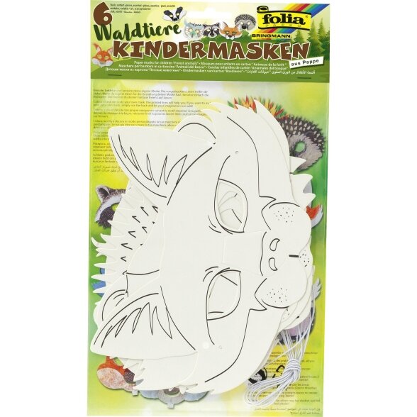 Rinkinys Folia 6-jų skirtingu vaikiškų kaukių, FOREST ANIMALS Rinkinys Folia 6-jų skirtingu vaikiškų kaukių, FOREST ANIMALS