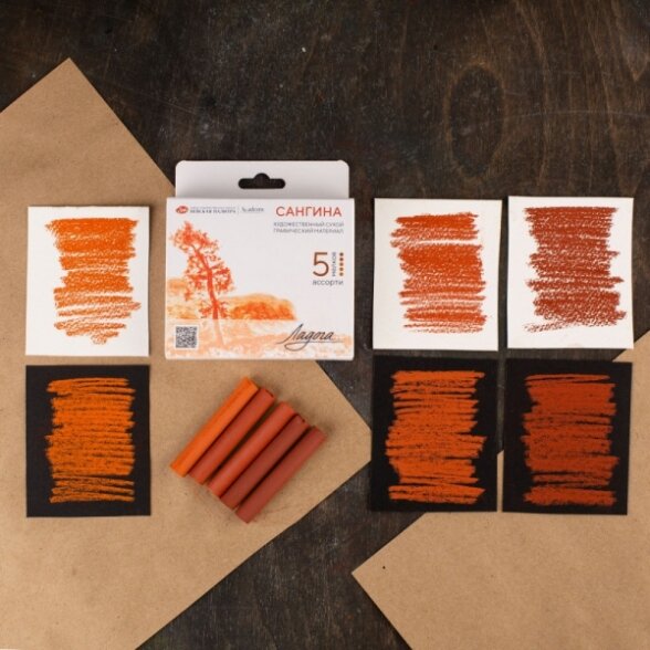 Artists' graphic materials set Ladoga, sanguine, 3 colours, 5 chalk, carton box 3 Artists' graphic materials set Ladoga, sanguine, 3 colours, 5 chalk, carton box 3