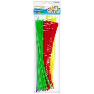 Šenilinės virvutės su vielute 30 cm, 6 spalvų/100 vnt. Šenilinės virvutės su vielute 30 cm, 6 spalvų/100 vnt.