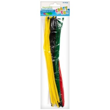 Šenilinės virvutės su vielute Craft-Fun 30 cm, 6 spalvos/50 vnt. Šenilinės virvutės su vielute Craft-Fun 30 cm, 6 spalvos/50 vnt.