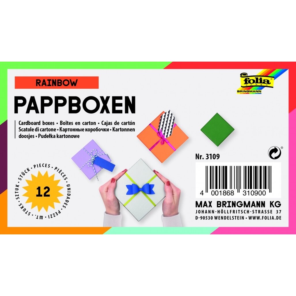 Coloured Boxes for decoration SQUARE, Set of 12, assoretd sizes 5
