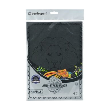Раскраска антистресс Centropen Animal ANTI-STRESS BLACK: 4 черных листа А5