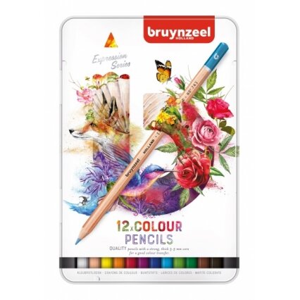Spalvotų pieštukų rinkinys Bruynzeel Expression 12 spalvų metalinėje dėžutėje