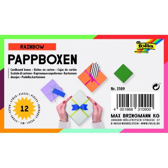 Coloured Boxes for decoration SQUARE, Set of 12, assoretd sizes 5