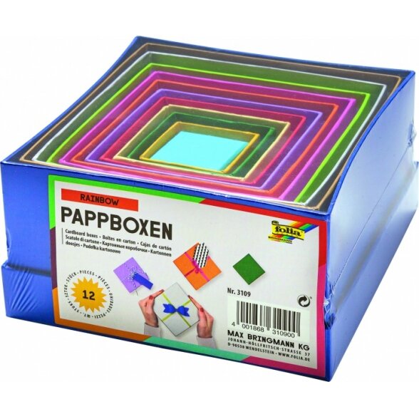 Coloured Boxes for decoration SQUARE, Set of 12, assoretd sizes
