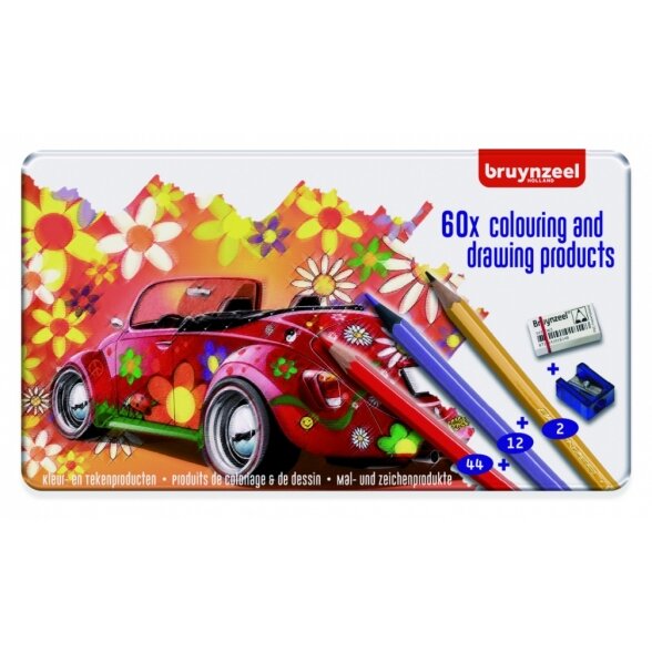 Spalvotų pieštukų rinkinys Bruynzeel Beetle 60 vnt. metalinėje dėžutėje Spalvotų pieštukų rinkinys Bruynzeel Beetle 60 vnt. metalinėje dėžutėje