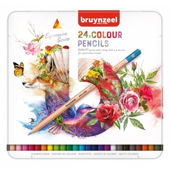 Spalvotų pieštukų rinkinys Bruynzeel Expression 24 spalvos metalinėje dėžutėje