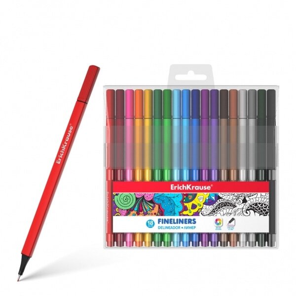 Spalvoti rašikliai piešimui ErichKrause Fineliners 18 spalvų