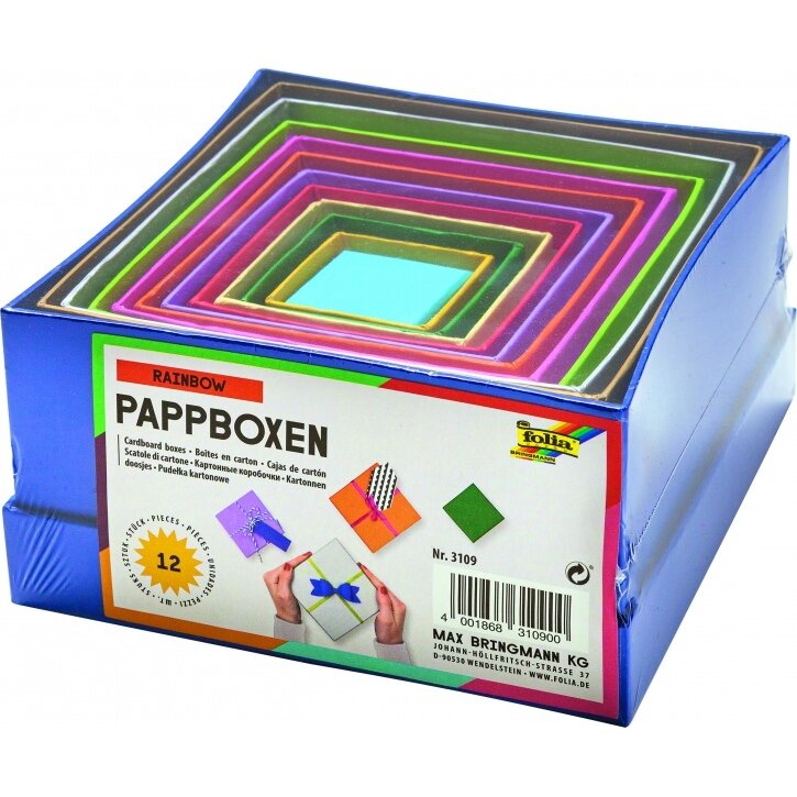 Coloured Boxes for decoration SQUARE, Set of 12, assoretd sizes