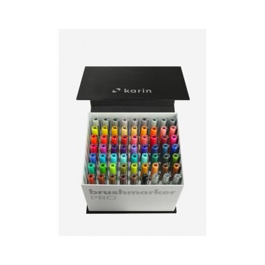 Teptukiniai markeriai Karin Brushmarker PRO Exclusive rinkinys 60 spalvų +3 maišikliai Teptukiniai markeriai Karin Brushmarker PRO Exclusive rinkinys 60 spalvų +3 maišikliai