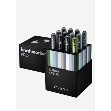 Teptukiniai markeriai Karin Brushmarker PRO Grey Colours 12 pilkų atspalvių