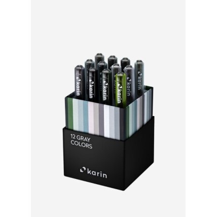 Teptukiniai markeriai Karin Brushmarker PRO Grey Colours 12 pilkų atspalvių 2
