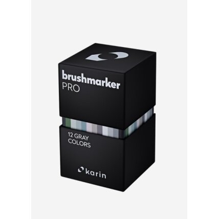 Teptukiniai markeriai Karin Brushmarker PRO Grey Colours 12 pilkų atspalvių 1