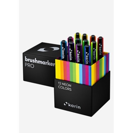 Маркеры кисточковые художественные в наборе Karin Brushmarker PRO Neon 12 неоновых цветов Маркеры кисточковые художественные в наборе Karin Brushmarker PRO Neon 12 неоновых цветов