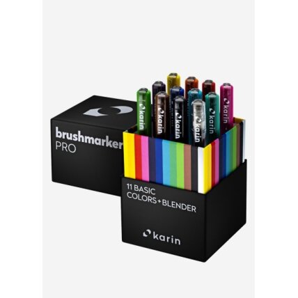 Маркеры кисточковые художественные  в наборе Karin Brushmarker PRO 11 базовых цветов + блендер 2