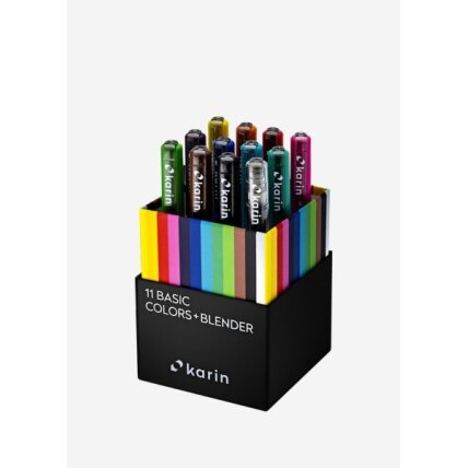 Маркеры кисточковые художественные в наборе Karin Brushmarker PRO 11 базовых цветов + блендер Маркеры кисточковые художественные в наборе Karin Brushmarker PRO 11 базовых цветов + блендер