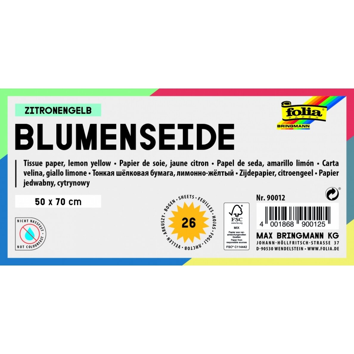 Tissue Paper 20g/m², 50x70cm, 26 sheets, lemon yellow 1
