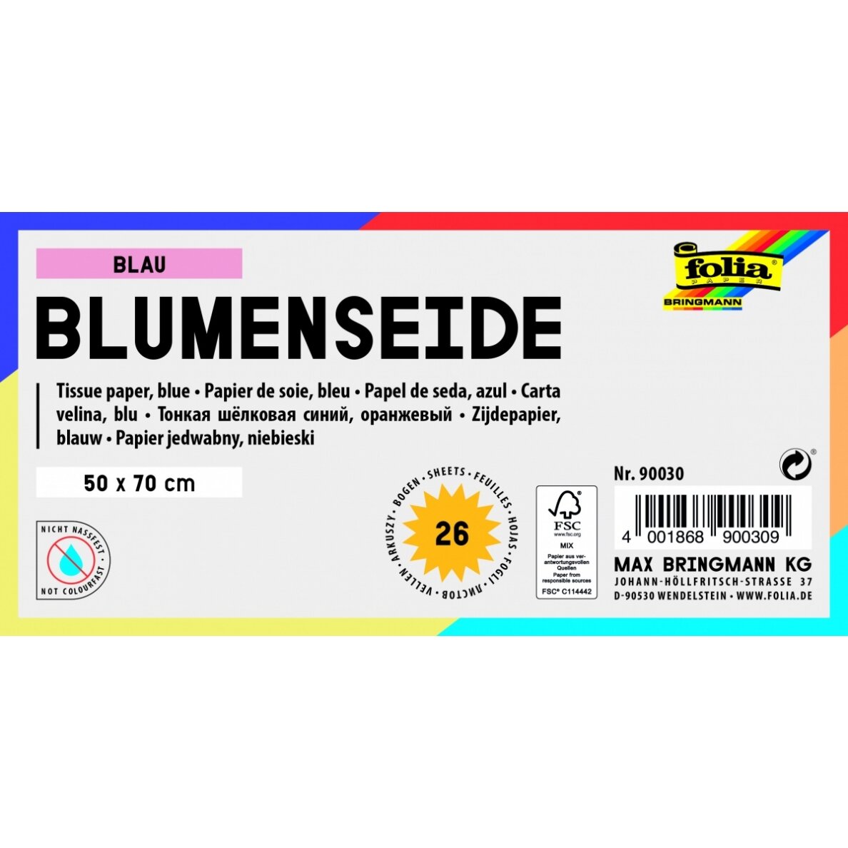 Tissue Paper 20g/m², 50x70cm, 26 sheets, blue 1