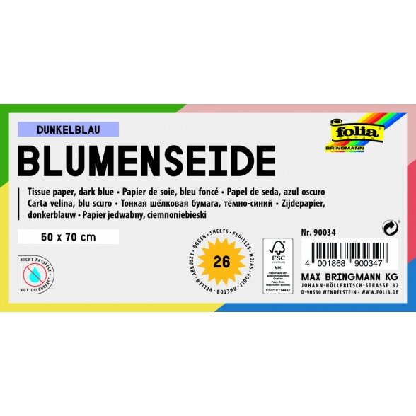 Tissue Paper 20g/m², 50x70cm, 26 sheets, dark blue 1 Tissue Paper 20g/m², 50x70cm, 26 sheets, dark blue 1