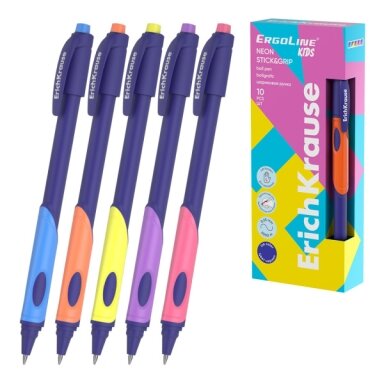 Ballpoint Pen ErichKrause ErgoLine Kids left-handers  Stick&Grip Neon 0.5 mm, blue ink