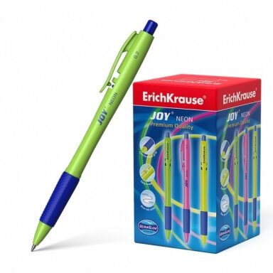 Retractable ballpoint pen ErichKrause JOY Neon, Ultra Glide Technology, blue ink