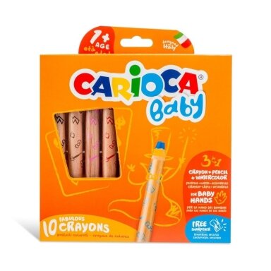 Восковые мелки Carioca Baby 3-в-1, 1+, 10 шт