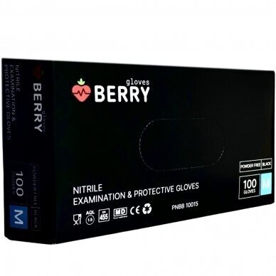 Disposable nitrile gloves Berry, powder-free, black, size M, 100 pcs Disposable nitrile gloves Berry, powder-free, black, size M, 100 pcs