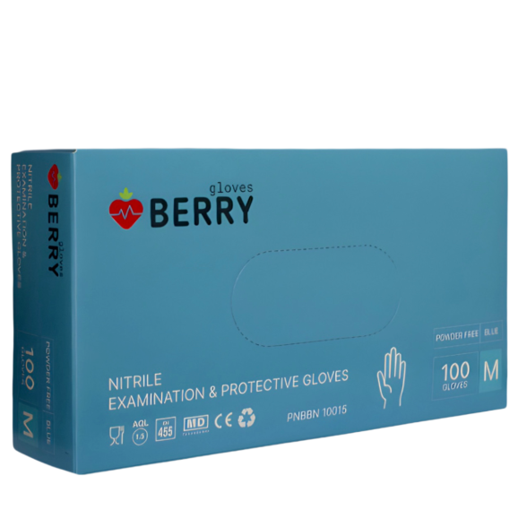 Disposable nitrile gloves Berry, powder-free, blue, size M, 100 pcs