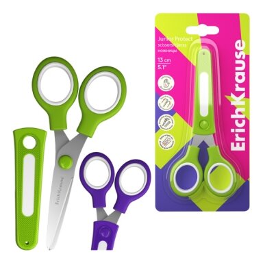 Žirklės kairiarankiams ErichKrause Junior Protect su plastikiniu dėklu ir vardine etikete, 13 cm